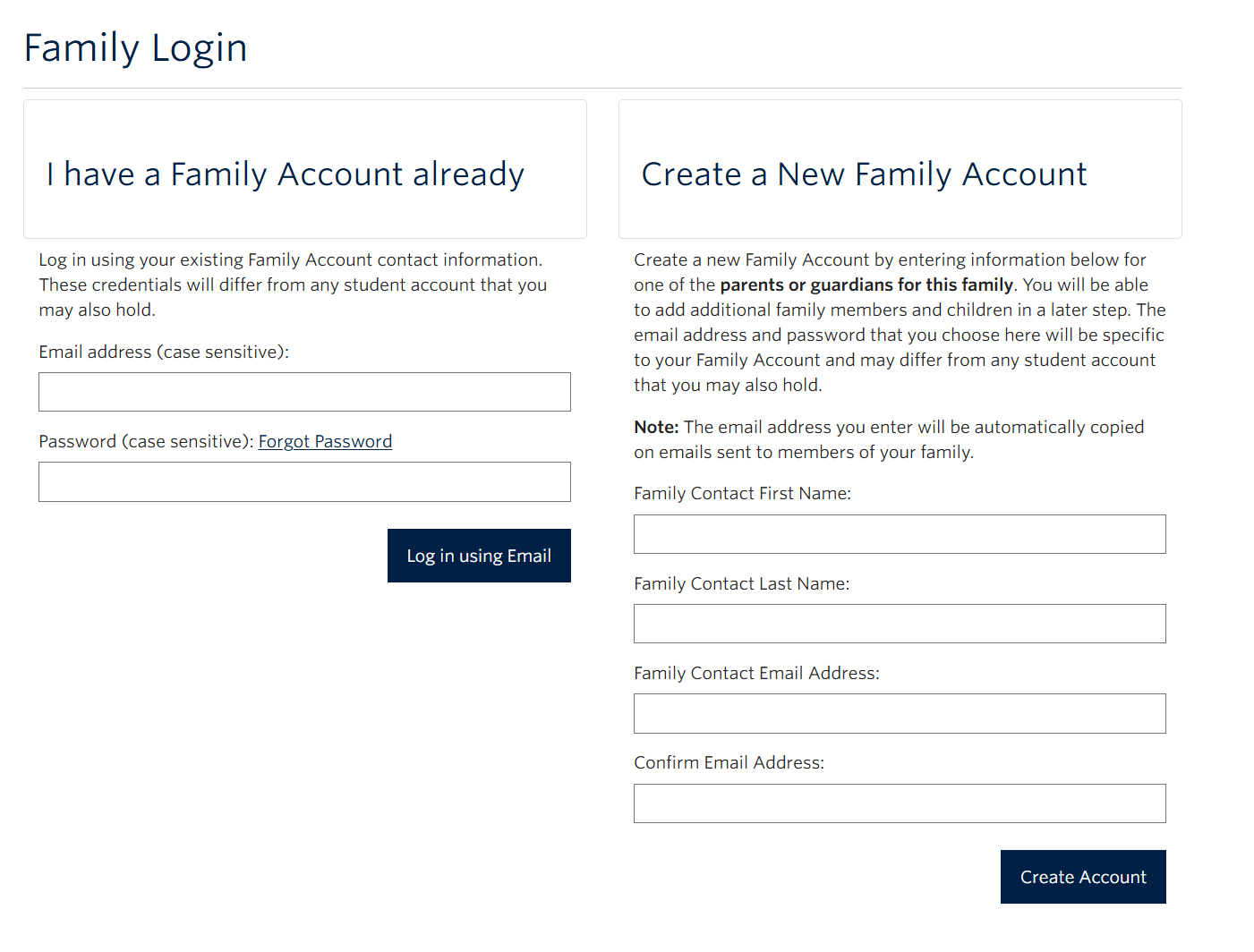 Screenshot of how to create family account step 1