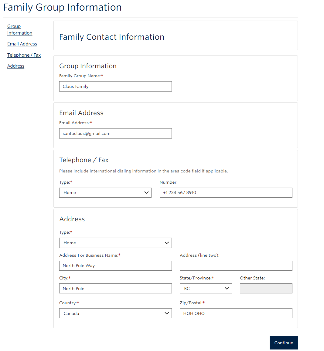 Screenshot of how to create family account step 2
